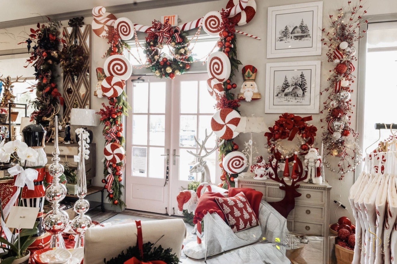 Whimsical peppermint and candy cane entryway styling