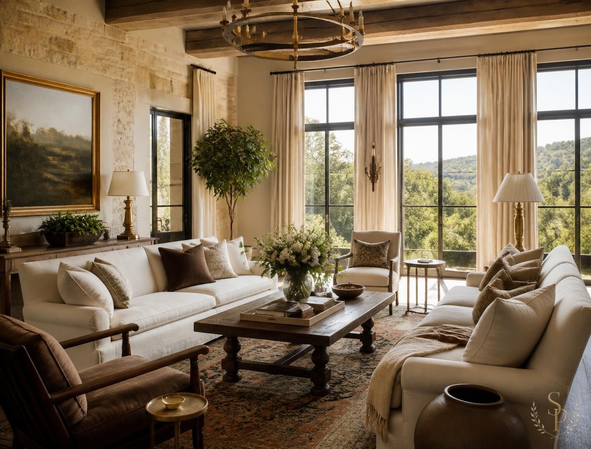 The finished Hill Country living room at the reveal